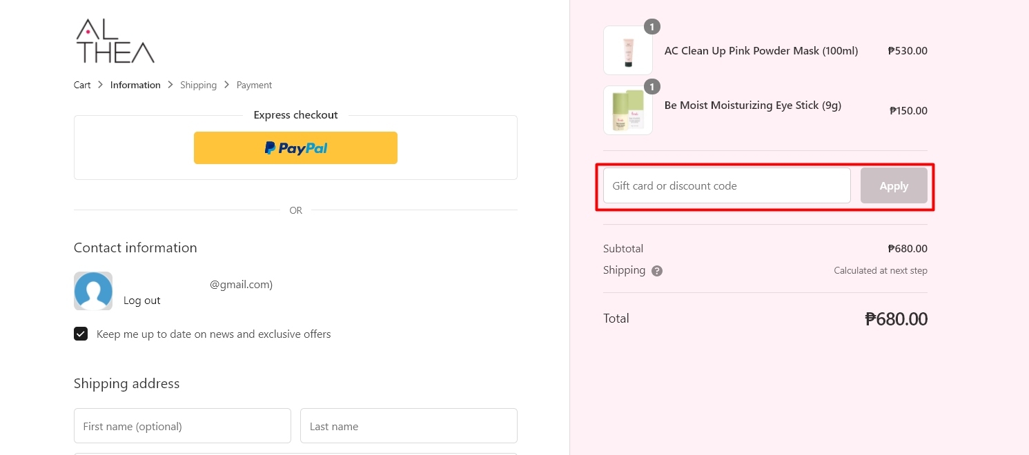 Apply Althea Discount Code