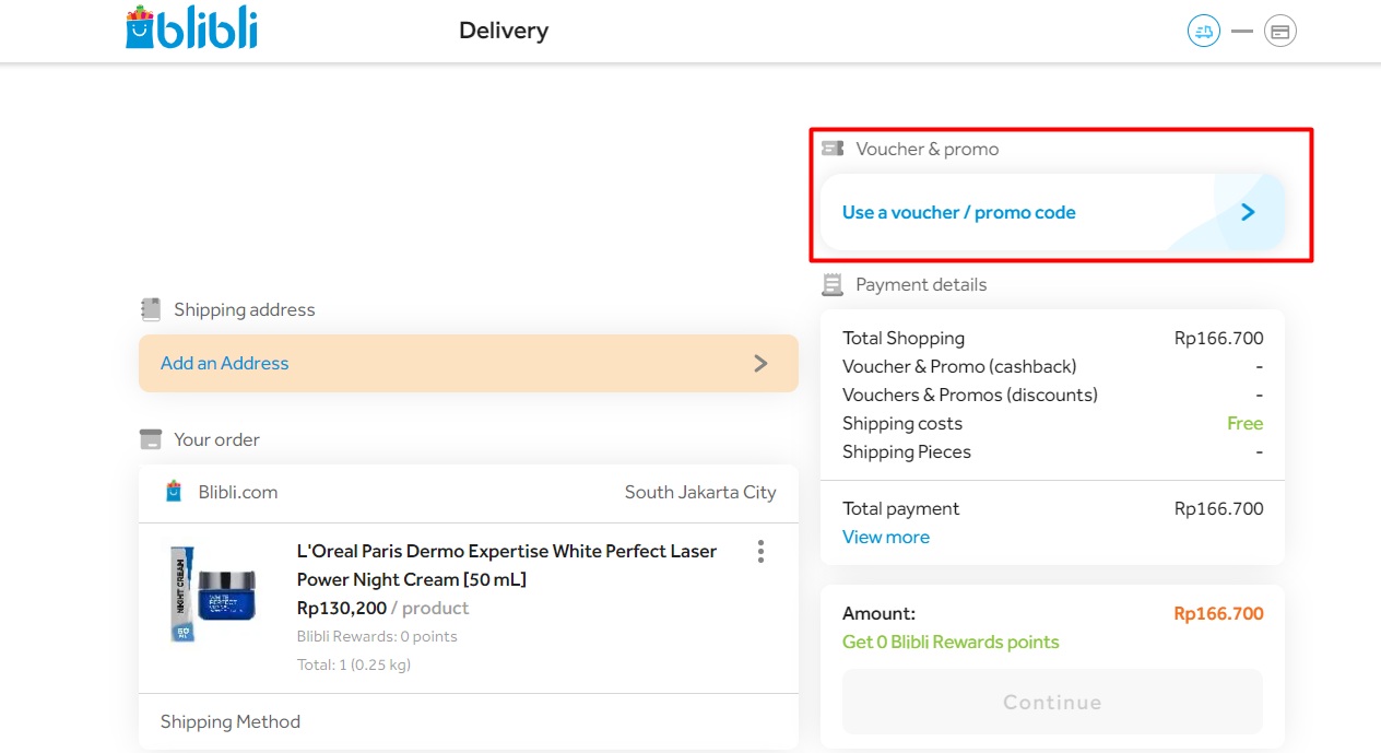 Apply Blibli voucher code
